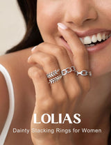 LOLIAS 16Pcs Stackable Stainless Steel Rings Jewelry for Women Non Tarnish