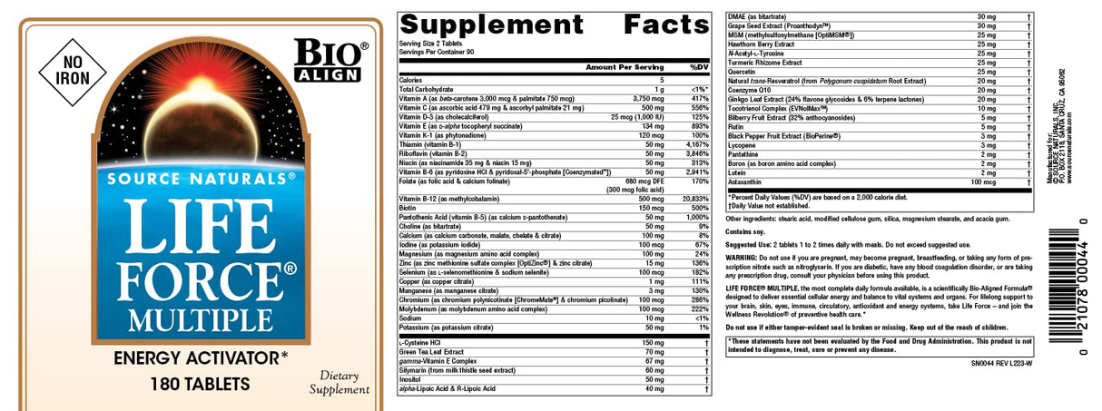 Source Naturals Life Force Multiple, No Iron, Enegry Activator* - 180 Tablets