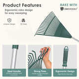 ORIENTOOLS 69" Adjustable Leaf Rake with 5-Section Handle, 26-Tine Durable Plastic Head, Dual-Use Design Converts to Leaf Scoops, Lightweight Yard Rake for Lawns, Grass, Shrubs & Garden (Foldable)
