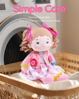 LeyaDoll Soft Bady Educational Soft Baby Doll(16''), Learning Sensory Doll for Toddlers, Montessori Toys for 2-Year-Old Girls Christmas, Birthday Gifts, Plush Doll with Button-Busy Cupcake-Girl