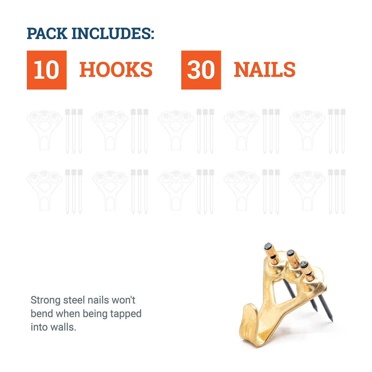 PHS 100 lb Picture Hanging Hooks – Heavy Duty Picture Hangers, 10 Pack Frame Hangers with Nails, Mirror Hanging Kit, Heavy Mirror Mounting Hardware for Drywall and Plaster