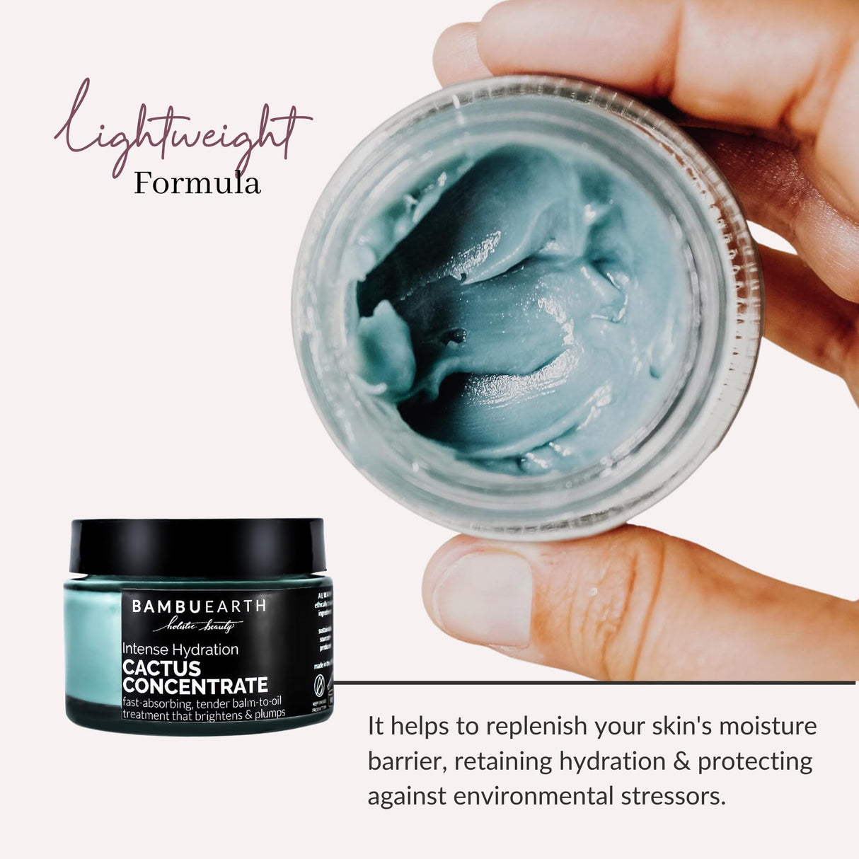 BambuEarth Cactus Concentrate Face Moisturizer (1.3 oz) - Intense Facial Hydration - Organic Ingredients & EWG Certified - Skin Care Solution for Dry, Oily & Mature Skin