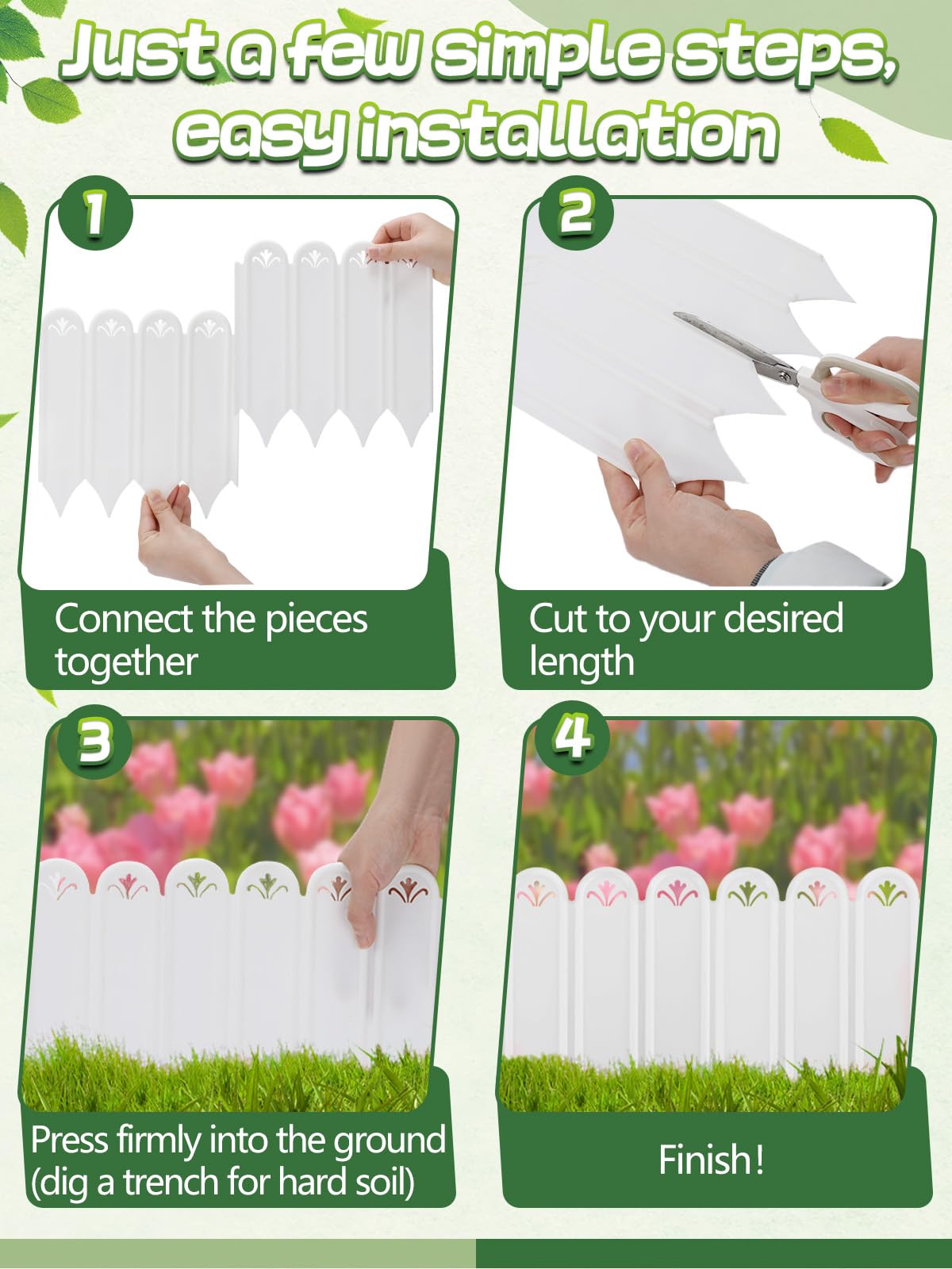 8.7'' H Connectable Garden Landscape Edging - 6.5ft Total Length No Need Digging Lawn Fence Border White Panels for Dividing Yard Flower Bed Areas