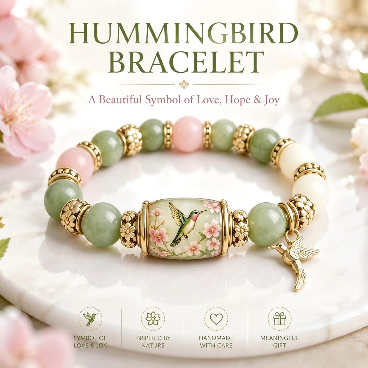 VOOYVEX 2026 Hummingbird Blessing Jewelry Beads Bracelet for Women Spring Garden Hummingbird Charm Thick Elastic Beaded Bracelets with Giftbox