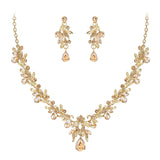 BriLove Women's Wedding Jewelry Set Leaf Flower for Bridal Prom Champagne