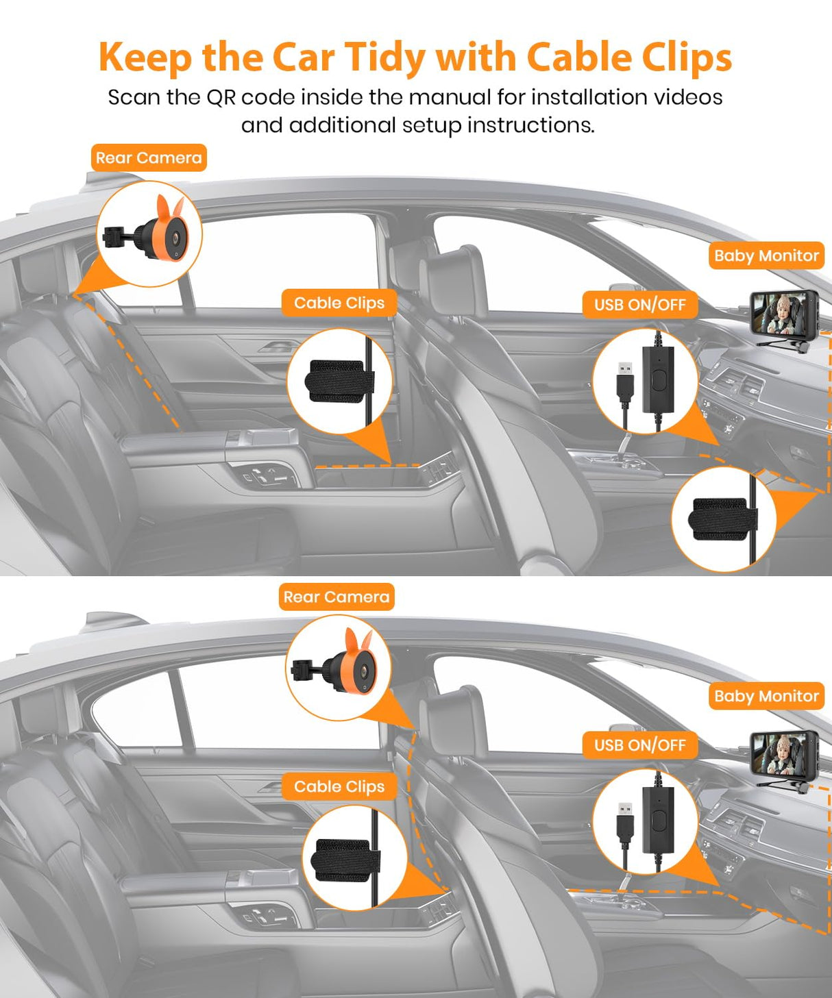 Babyvue USB Baby Car Camera Plug-Play, 4.5" 1080P Easy Setup Backseat Camera with Flexible 360 Rotation, Clear Picture Rear Facing Car Seat Baby Monitor