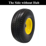 Flat Free 4.10/3.50-4 Tire with 3/4 & 5/8 Axle Bore, 3.5” Center Hub 10 inch Solid Tire Replacement for Hand Truck/Wagon/Garden Cart/Wheelbarrow/Dolly(Set of 2)