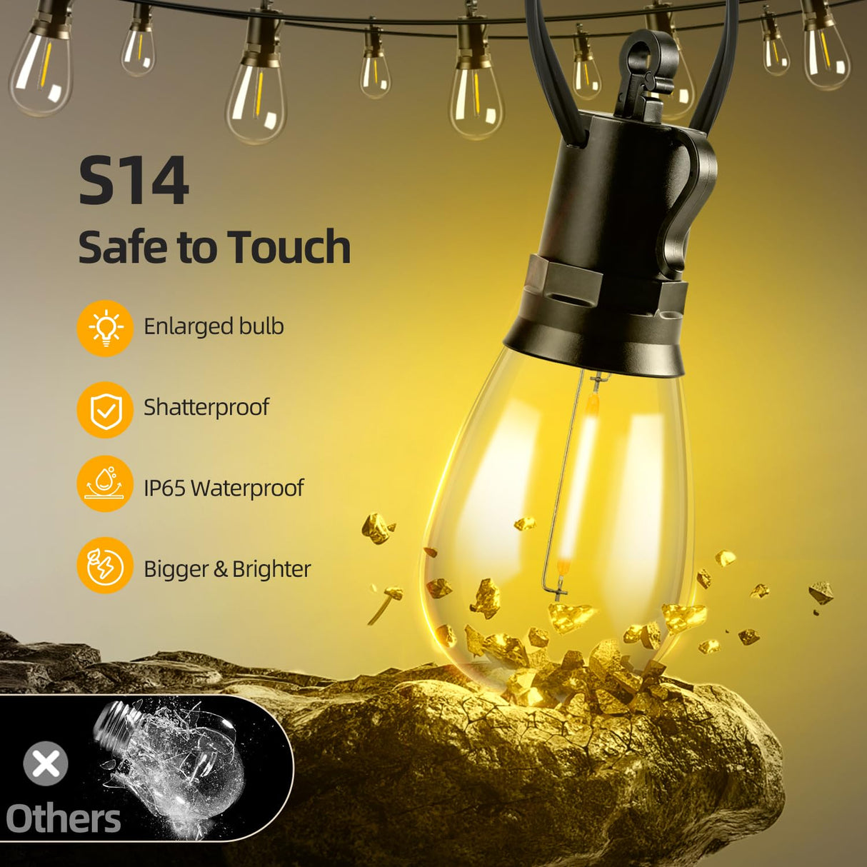 FUANXIEI Solar Lights Outdoor Patio Lights: S14 25M 82FT Solar Powered Remote Control 3 Light Modes Dimmable Solar Waterproof Light - Shatterproof Bulbs - Camping Backyard Garden Deck Outside Yard
