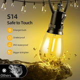 FUANXIEI Solar Lights Outdoor Patio Lights: S14 25M 82FT Solar Powered Remote Control 3 Light Modes Dimmable Solar Waterproof Light - Shatterproof Bulbs - Camping Backyard Garden Deck Outside Yard