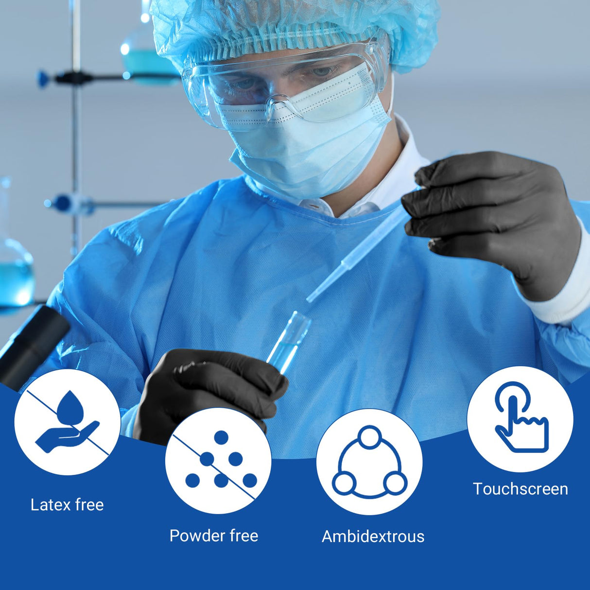 JMU Black Nitrile Gloves Medium Bulk, Case of 1200, 3.5Mil, Latex Free Powder Free