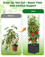 MQJIAZHI 4 Pack Square Tomato Trellis Cages 55 Inch Height, with 17 Gallon Square Grow Bags (12×12in), Heavy Duty Tomato Plant Support Stakes for Outdoor Garden Climbing Vegetables Fruits Flowers