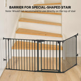 Bonnlo 120 Inches Wide Configurable Baby Gate, Fireplace Safety Fence/Guard, Adjustable 5-Panel Metal Play Yard for Toddler/Pet/Dog, Christmas Tree Fence, Includes 4 Pack of Wall Mounts, Black