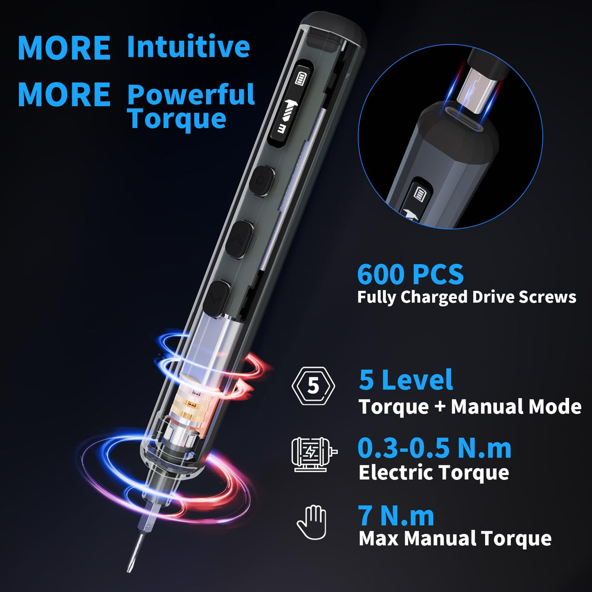STREBITO Mini Electric Screwdriver Set, 70 in 1 Small Electric Screwdriver - 64 S2 Preicison Bits, 5 Torque Settings, 4 LED Lights, Mini Power Screwdriver Repair Tool Kit for PC Electronic (Upgraded)