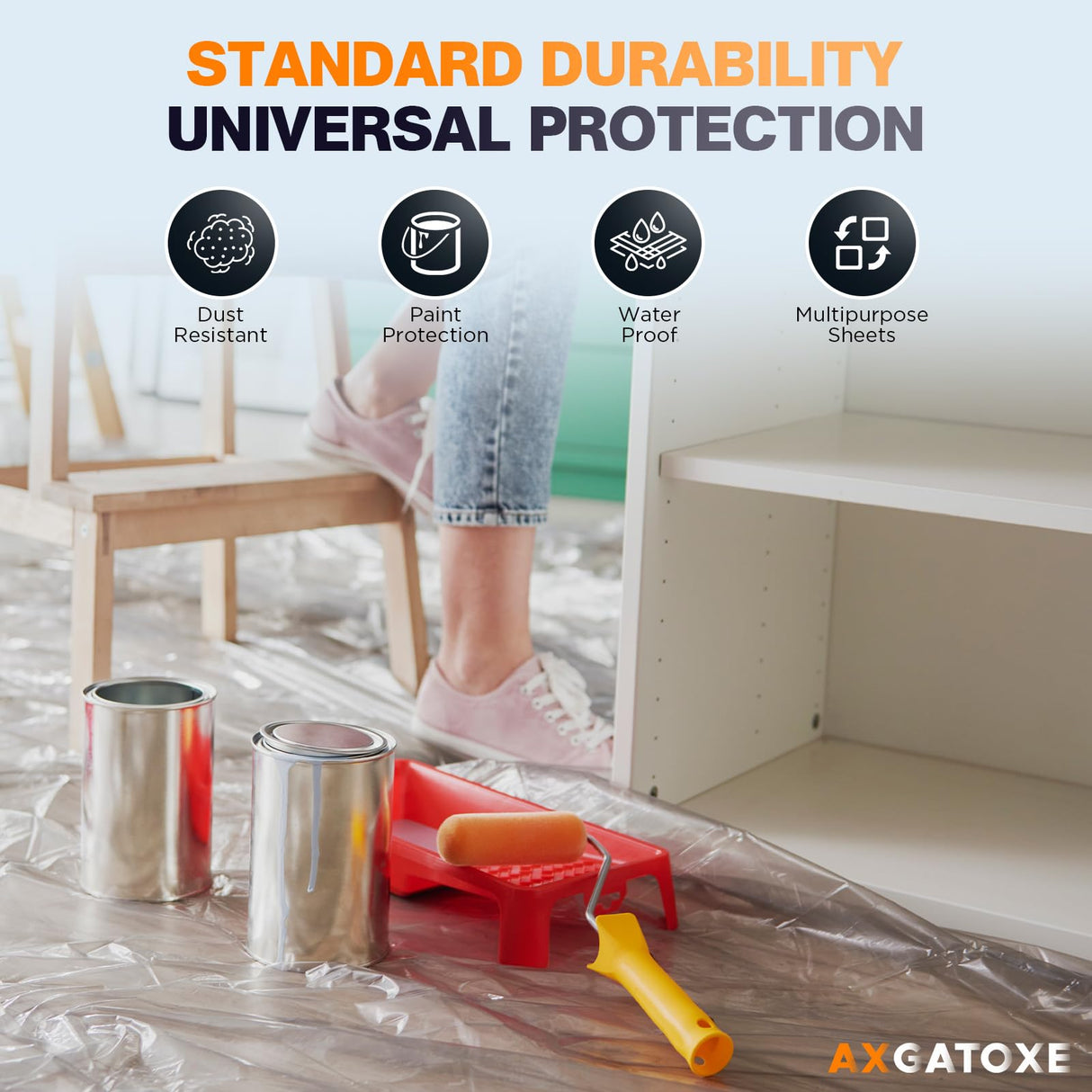 12 x 9 Ft Plastic Sheet Drop Cloths (20-Pack) - Disposable Painter's Sheeting & Tarps for Painting, Waterproof Painting Supplies, Dust Cover for Furniture/Couch/Floor Protection
