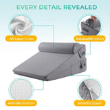 Sasttie Wedge Pillow, 3 Pcs Adjustable Headboard Wedge Pillow, Memory Foam Bed Wedge Pillow for Acid Reflux, Back and Legs Support, Sleeping Wedge Pillow for Adults, Dark Grey