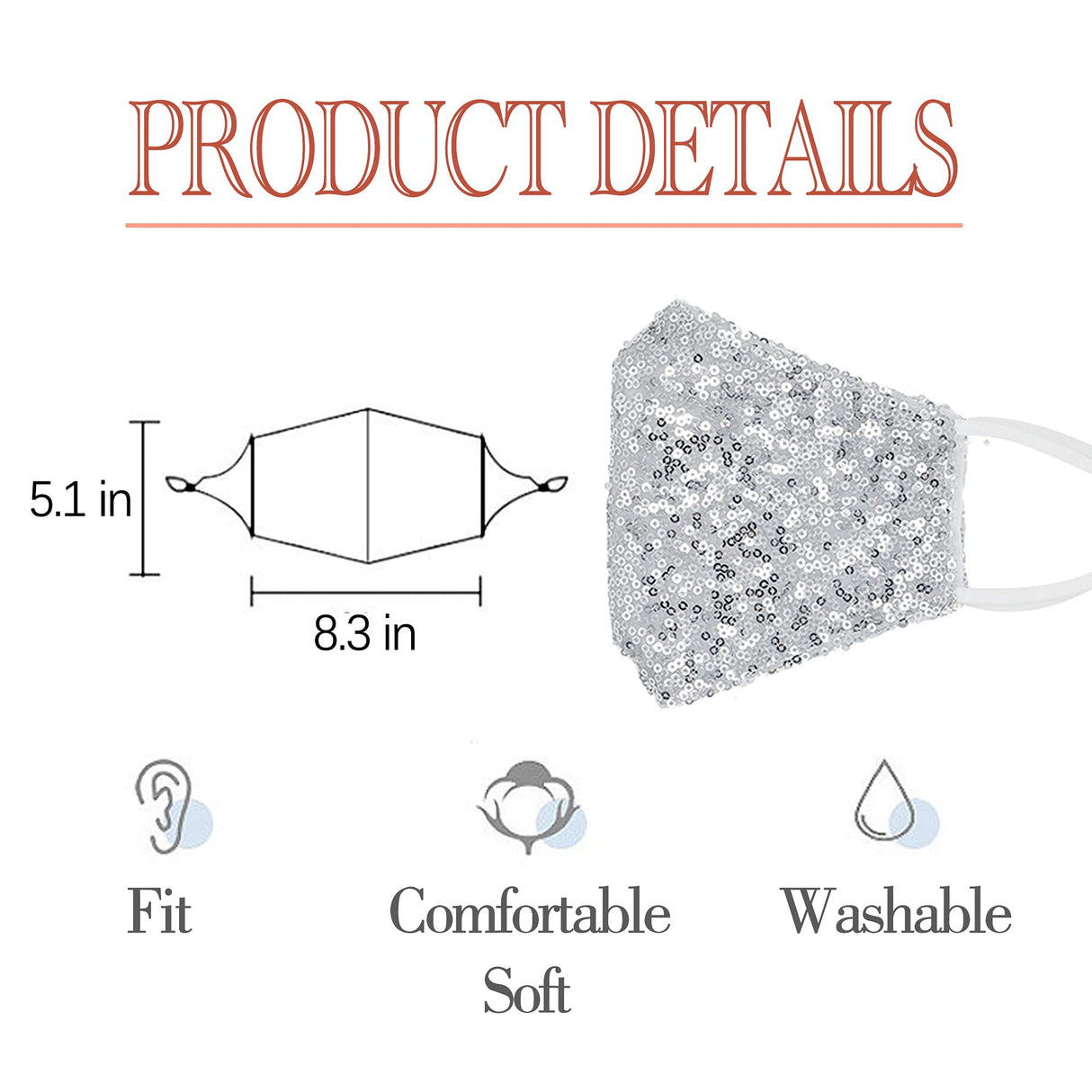 MLGDA Sparkly Sequin Face Cover Glitter Cotton Sequins Masc Masquerade Face Covering (Irregular, silver 1)