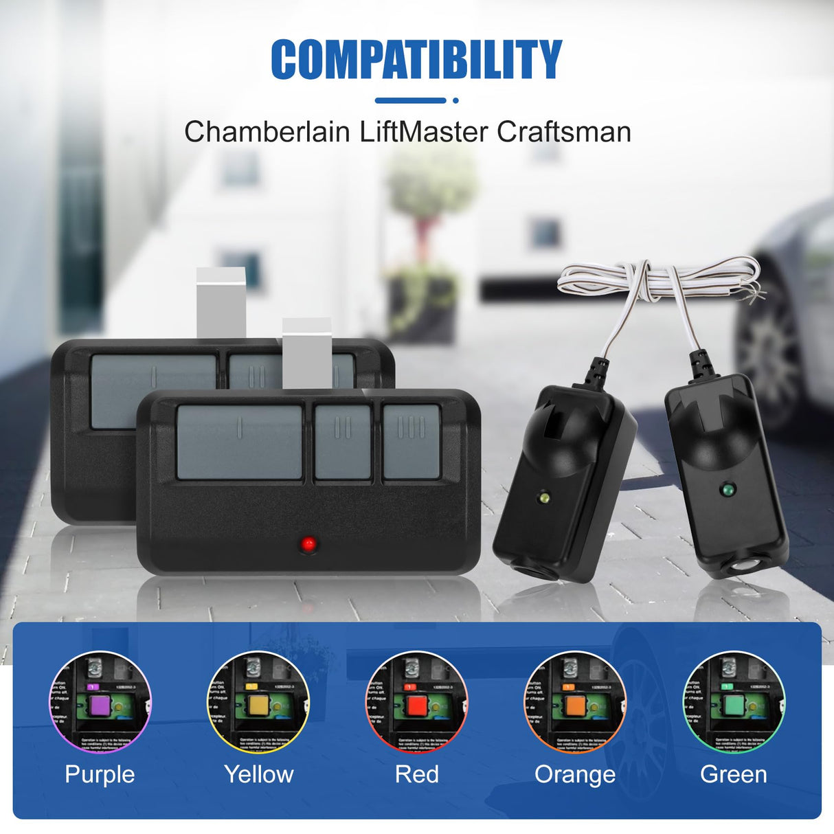 for liftmaster Chamberlain Craftsman Garage Door Opener Remote & Sensor Universal, Garage Door Opener Remote 893MAX 893LM 373LM 971LM, 41A5034 Safety Sensor Kit