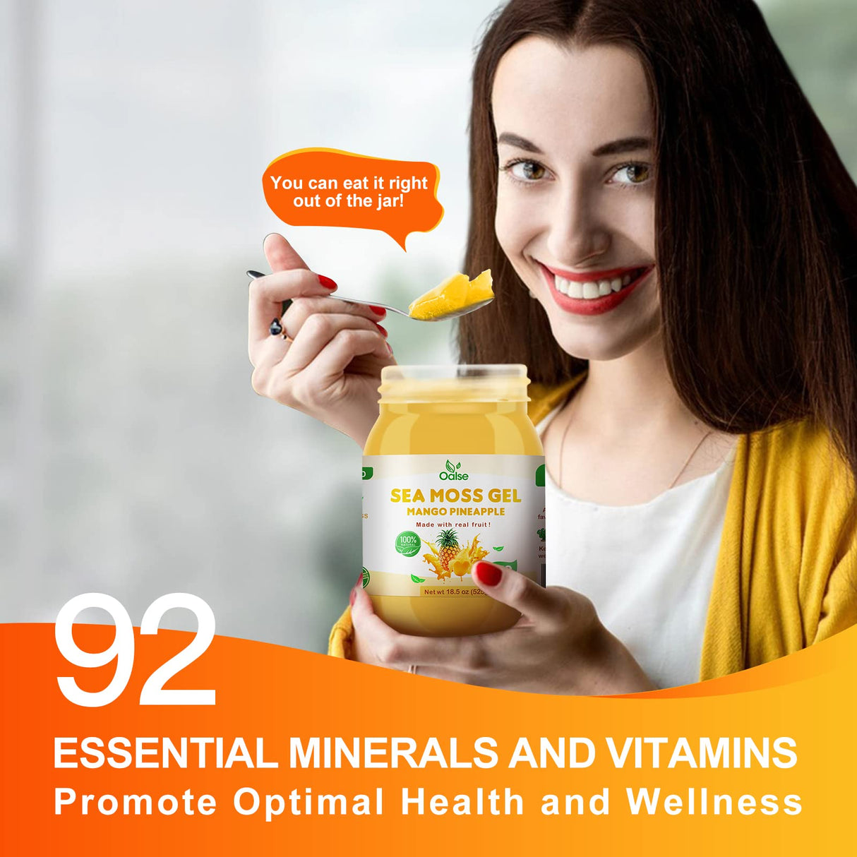 OALSE Sea Moss Gel - 18.5OZ Mango Pineapple Flavor Sea Moss Gel Raw Nutritious Rich in 102 Vitamins and Minerals, Proteins & Vitamins, Vegan-Friendly