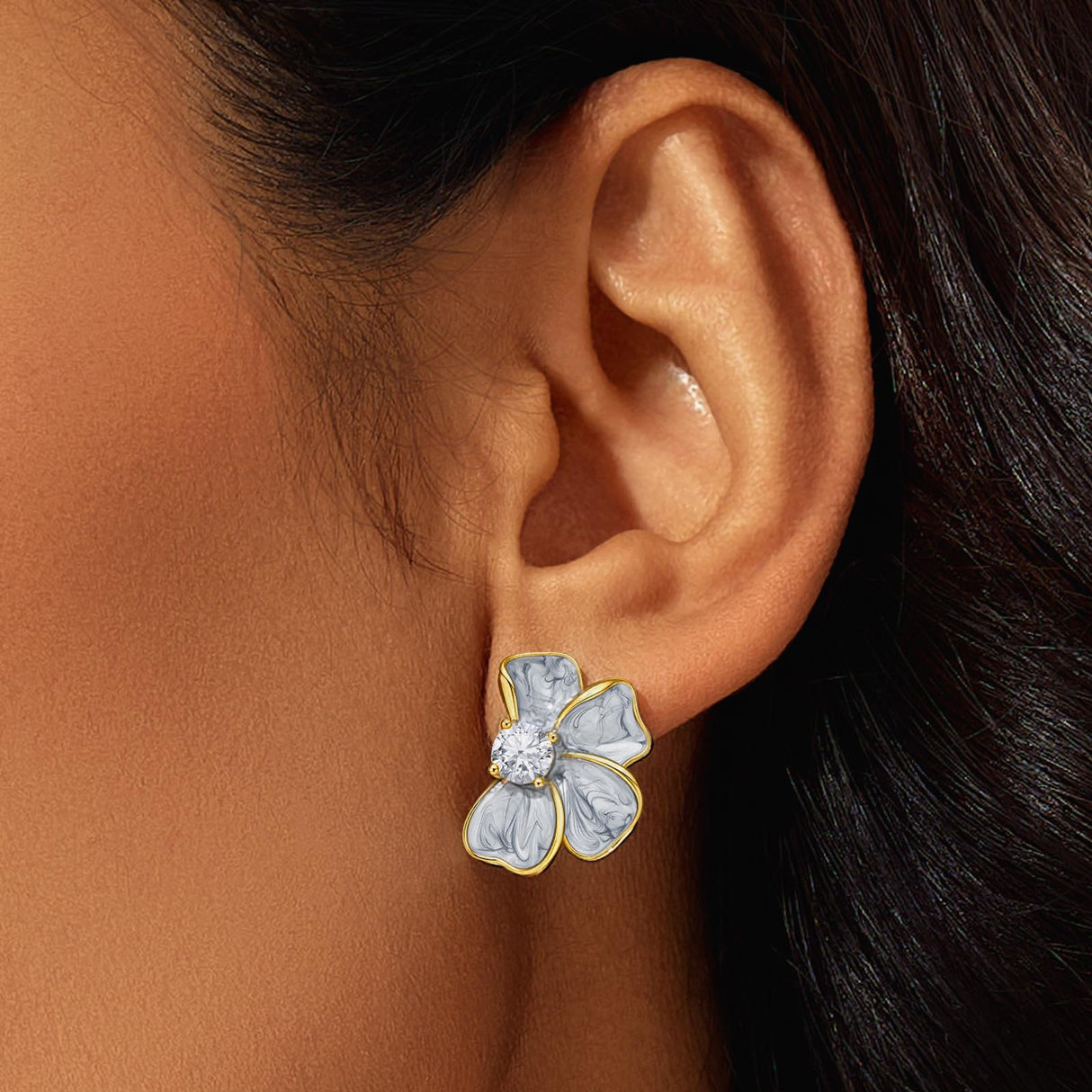 Cicy Bell Flower Stud Earrings for Women 18K Gold Plated 925 Sterling Silver Posts Cubic Zirconia Petal Statement Earrings Trendy Festival Vacation Jewelry Gifts