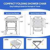 Folding Shower Seat - Stainless Steel Shower Chair for Inside Shower - 420lbs Height Adjustable Foldable Shower Stool - Portable Travel Collapsible Bath Bench for Elderly, Handicap & Disabled (Gray)