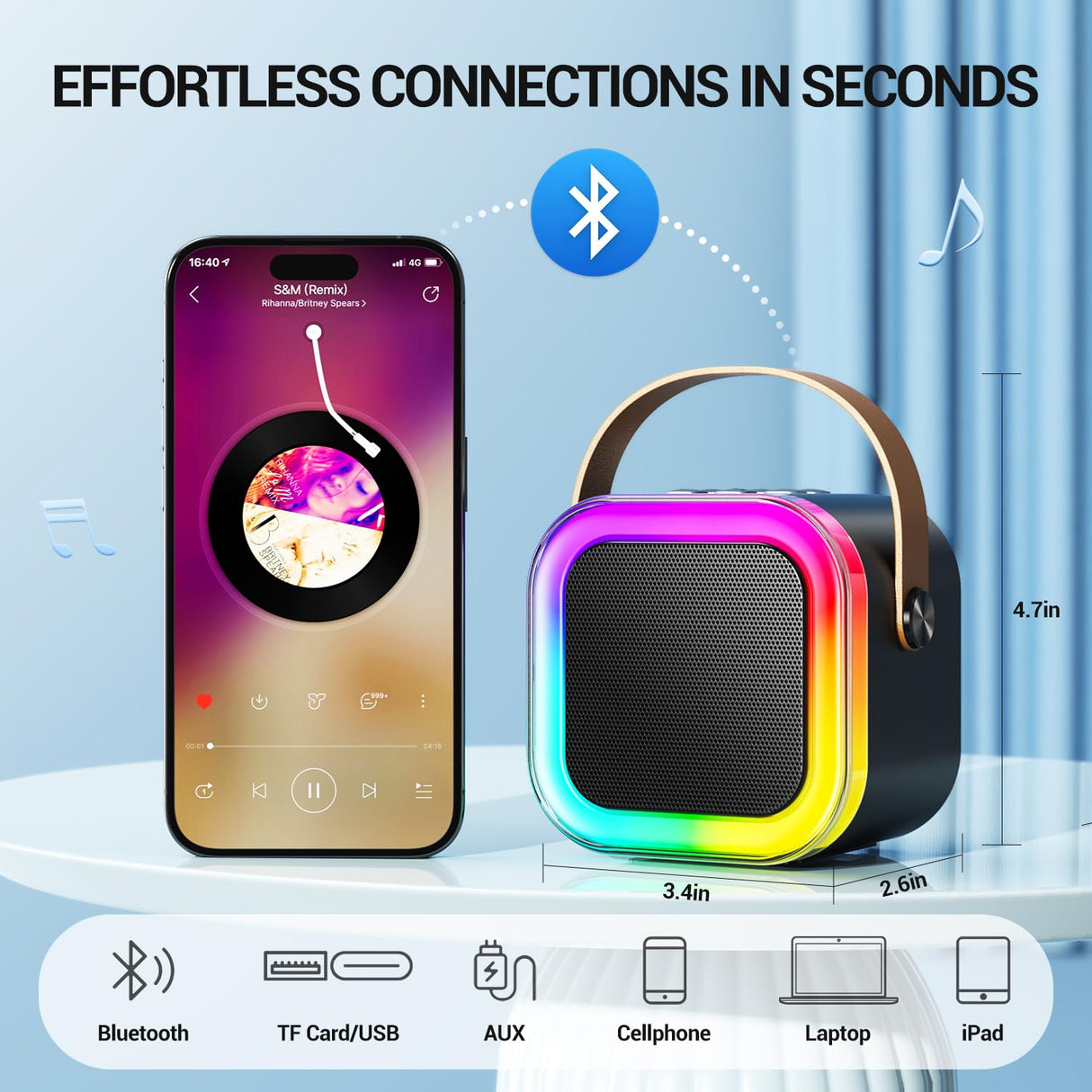 Kinglucky Mini Karaoke Machine for Kids, 2025 TOP Birthday Gifts Ideas for 3-12 Year Old Girls, Christmas Party Gifts Kids' Personal Video Players Accessories with 2 Wireless Microphones - Black