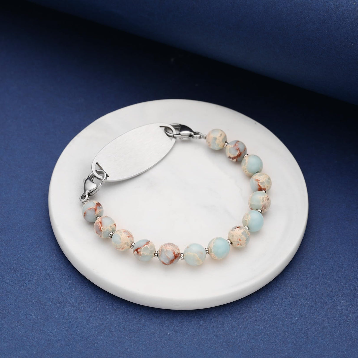 JFJEWER Medical Alert Bracelets for Women Men, Personalized ID Bracelets Free Engraving, Colorful Natural Stone Beaded Medical Bracelets