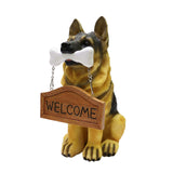 Nature's Mark German Sheperd Dog Puppy Statue with Reversible Welcome Sign and Go Away Sign Resin Garden Decor 12" H