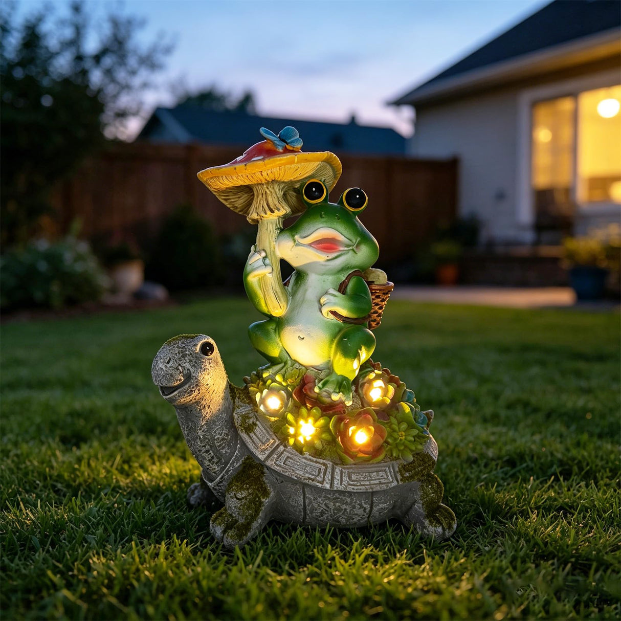 SAMPU CRAFT Solar Powered Turtle & Frog Garden Statue with LED Lights10.8IN
