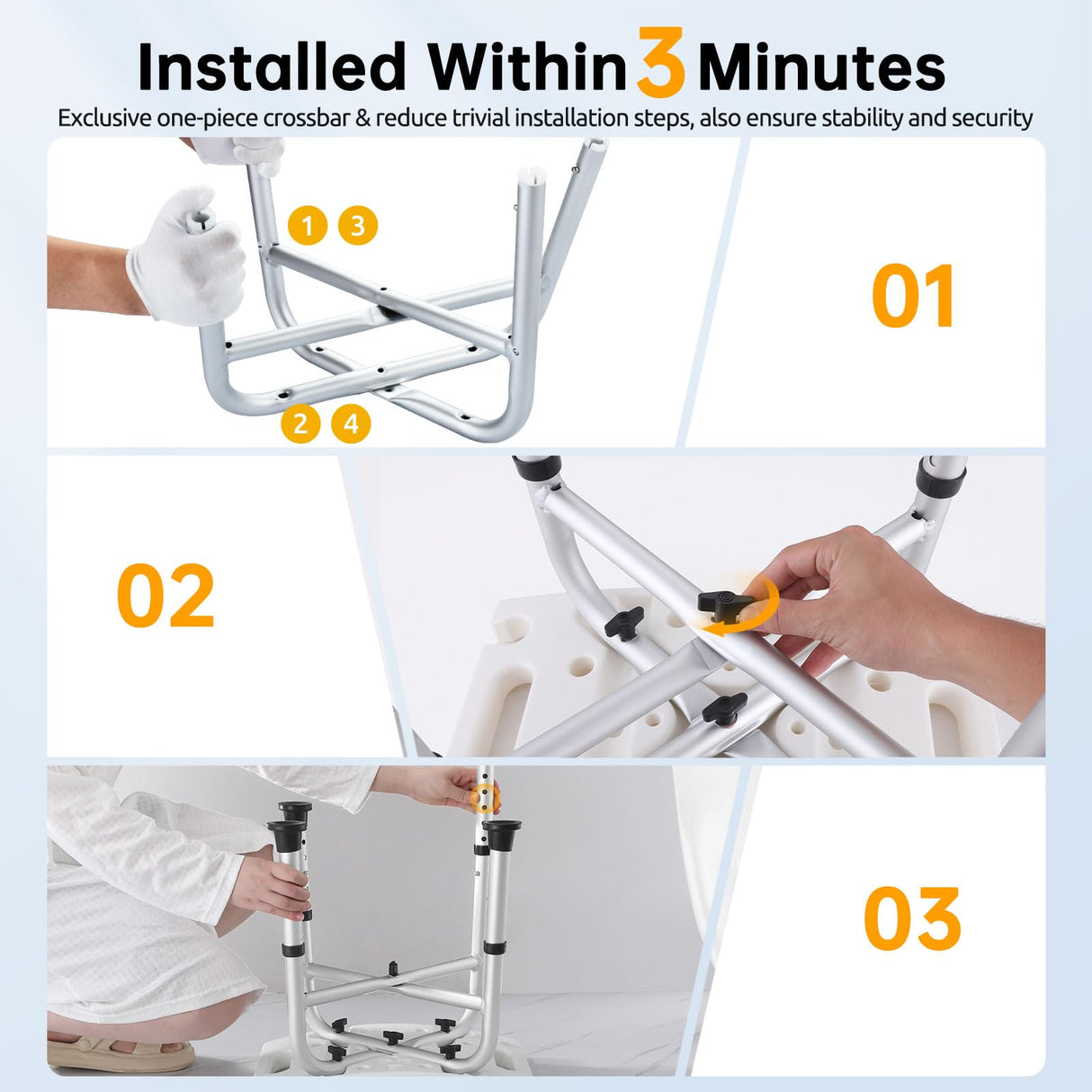 Hiqufet Shower Chair for Inside Shower(500lb), FSA/HSA Eligible 5 Height Adjustable Shower Stool, Shower Seats for Adults, 3-Minute Quick Assembly, Heavy Duty Shower Bench for Inside Shower to Sit on