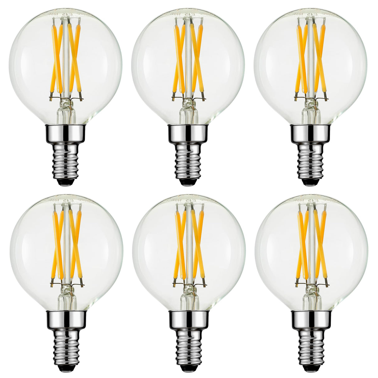 Arberlic G16.5 Light Bulb,4W E12 LED Bulb dimmable Equivalent E12 Candelabra Bulb 40 Watt,Warm White 2700K,400lm,CRI85+,AC120V,Edison Style,Clear Glass,ETL Listed,Pack of 6