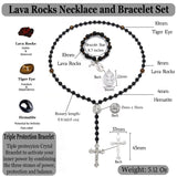 LGEPAH Rosary for Men, Black Lava Rock Beads with St. Benedict Bracelet