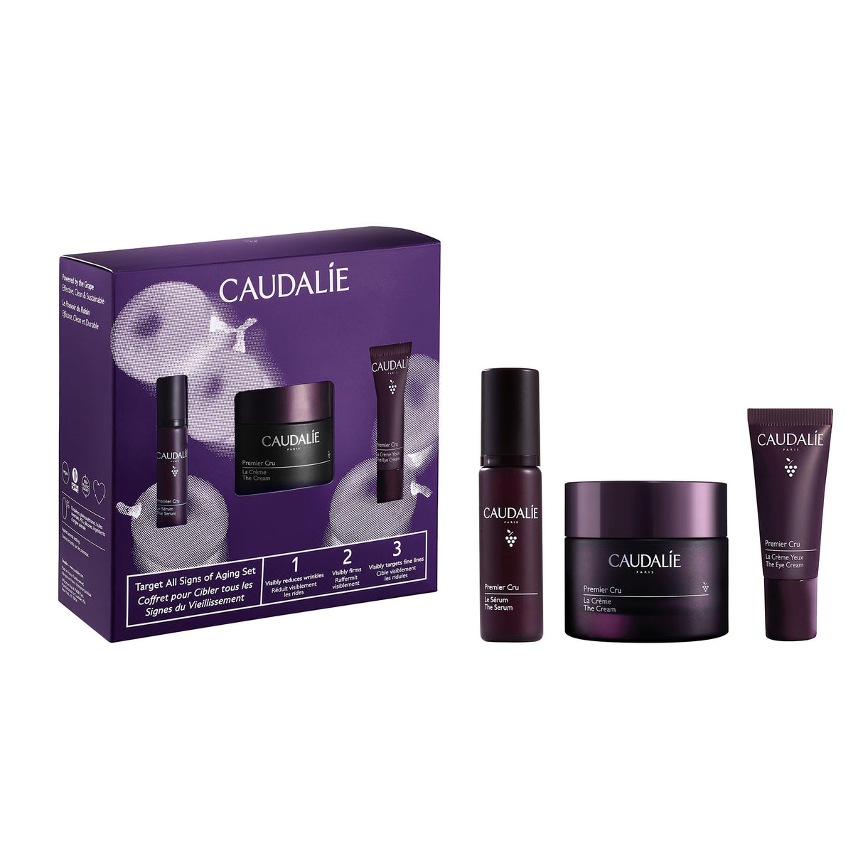 Caudalie Premier Cru Target All Signs of Aging Skin Care Set with Full-Size Premier Cru Anti-Aging Cream Moisturizer + 2 Free Travel-Size Products ($190 Value)