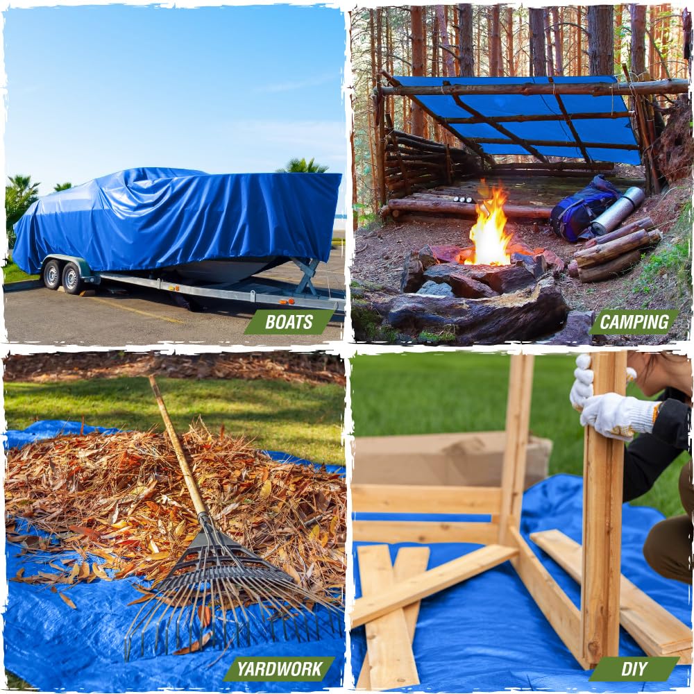 RUGGED RHINO Heavy Duty Waterproof Tarp, 15x15, 2 Pack, UV and Tear Resistant Cover with Reinforced Grommets and Corners, Outdoor Multipurpose Tarps for Camping, Patio, Garden, Car & Roof, 5 Mil, Blue