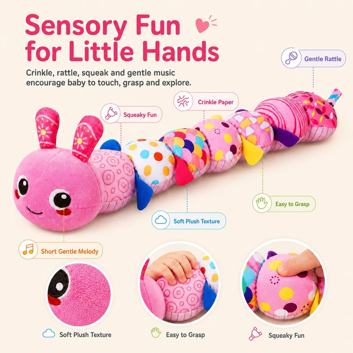 Baby Sensory Caterpillar Toys for 0-6 6-12 Months