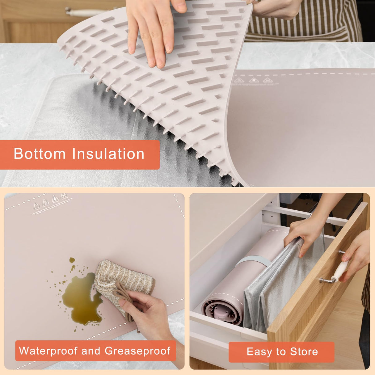 FYY Extra Large Warming Mat for Food with Heat Resistant Pad, Prevent Countertop Cracks, Keep Meal Warm, Rapid and Full Surface Heating, 6 Temp Settings, 6H Timer, Rollable Portable Food Warmer, Pink