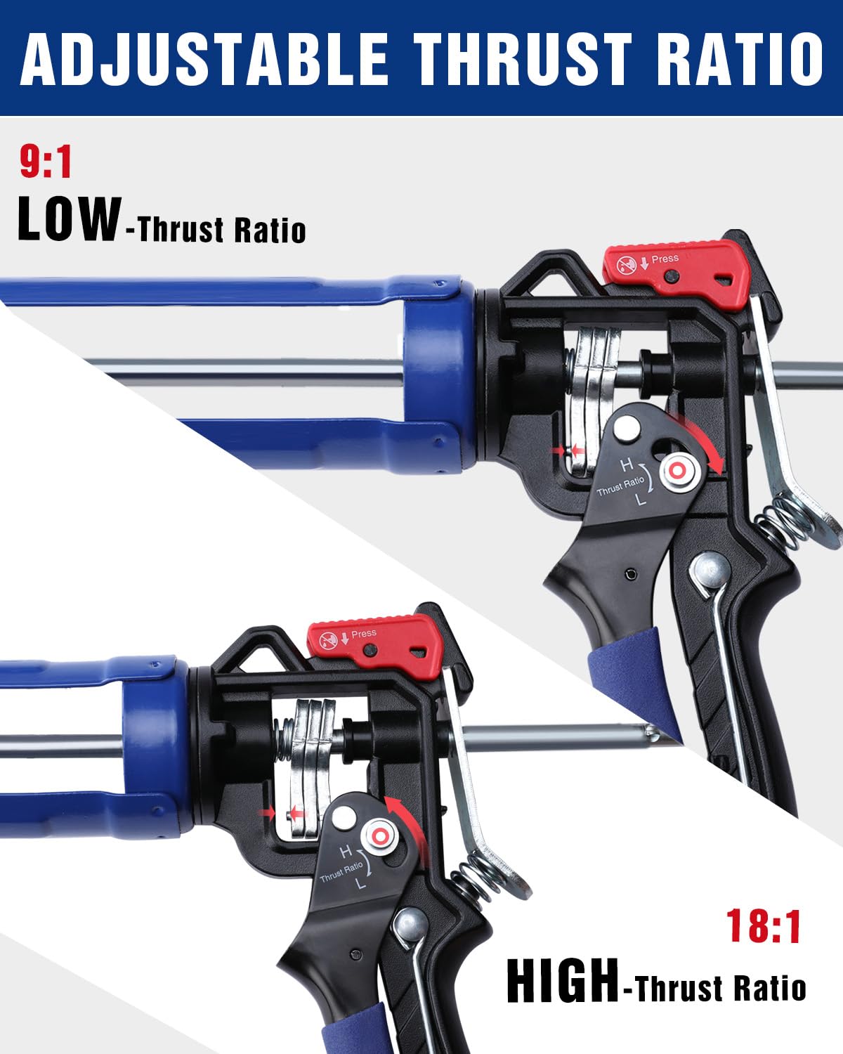 WORKPRO Caulking Gun, Hand Caulk Gun with Adjustable 9:1&18:1 Thrust Ratio