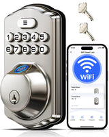 Veise VE012W Built-in WiFi Fingerprint Smart Lock, App Remote Control, Compatible with Alexa & Google Assistant, Keyless Entry for Front Door, Digital Keypad Deadbolt, Auto Lock, Satin Nickel