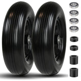 4.80/4.00-8 Solid Wheel with 1" Bore, 4.80-8 Tire with 3" Centered Hub - Complete Kit Includes Bearings & Spacers - for Wheelbarrow Log Splitter Wheel Barrel Yard Cart Garden Wagons - 2Pack