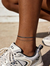 FOCALOOK Ankle Bracelets for Women, Waterproof Black Anklets Trendy Layered 3mm Flat Snake Chain & 1mm Round Snake Chain for Large Ankle Summer Beach