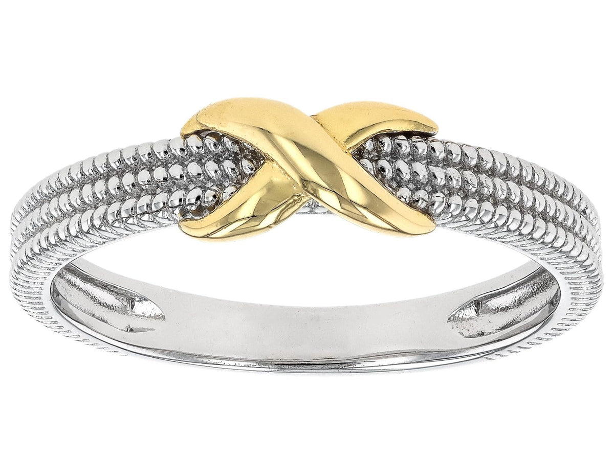 JTV Sterling Silver & 18k Yellow Gold Over Sterling Silver 5mm Polished & Textured Infinity Ring