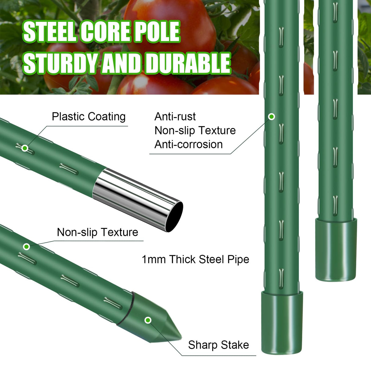 POILKMNI 3 Pack Tomato Cage for Garden - 59'' Tall Plant Support Heavy-Duty Tomato Trellis, Adjustable Garden Trellis for Climbing Plants Vines Vegetables Flowers Cucumber Peony Plant Cage
