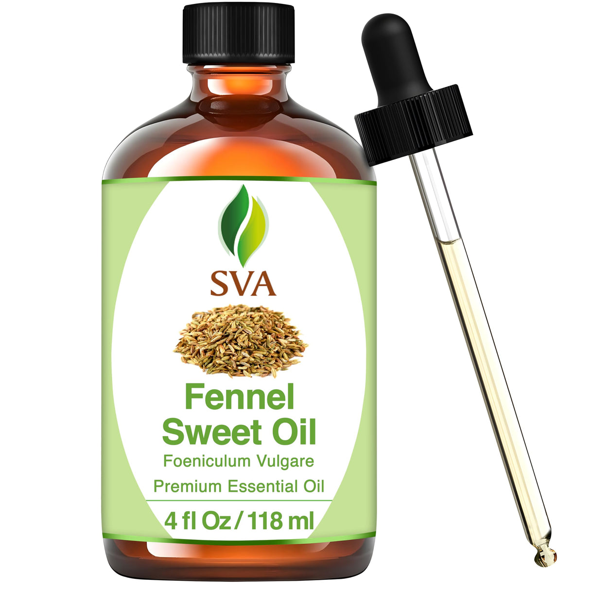 SVA Sweet Fennel Essential Oil – 4 Fl Oz – 100% Natural Fennel Oil - for Diffuser, Hair Care, Face, Skin Care, Aromatherapy, Scalp and Body Massage, Soap and Candle Making – with Dropper