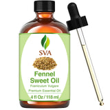 SVA Sweet Fennel Essential Oil – 4 Fl Oz – 100% Natural Fennel Oil - for Diffuser, Hair Care, Face, Skin Care, Aromatherapy, Scalp and Body Massage, Soap and Candle Making – with Dropper