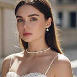 Elegant CZ Pearl Drop Earrings for Women Bridesmaid Wedding Prom (White)