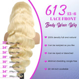 30 Inch 613 13x6 Lace Front Wig Human Hair 200 Density Blonde Wig Human Hair 613 HD Lace Frontal Wig Human Hair 13x6 Blonde Lace Front Wigs Human Hair Pre Plucked 613 Blonde Human Hair Wig for Women