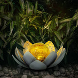 Huaxu Garden Solar Light Outdoor, Amber Crackle Globe Glass Lotus Decoration, Waterproof Gray Metal LED Flower Lights for Patio,Lawn,Walkway,Tabletop,Ground…