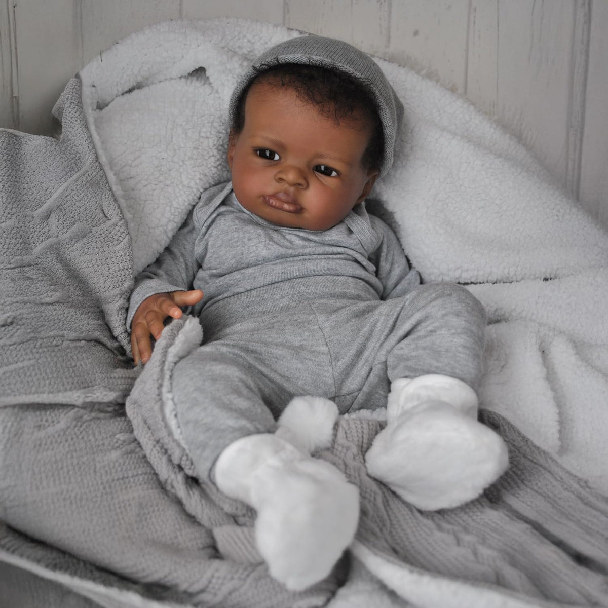 WOOROY Realistic Reborn Baby Dolls Black Boy, 20 Inch African American Newborn Boy Doll, Lifelike Weighted Soft Body, Christmas Birthday Gift for Kids Age 3 +