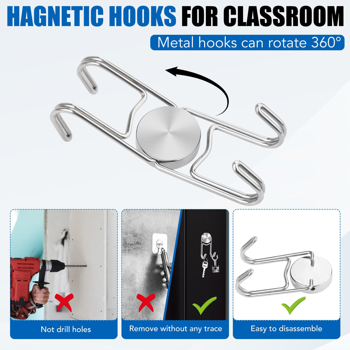 LOVIMAG Magnetic Hooks, 80lbs+ 2026 Cruise Cabin Ship Essentials Magnet Hook Heavy Duty Strong Magnets Refrigerator Fridge Hanging for Classroom Beach Vacation Kitchen Home Must Haves 5 Pcs (Silver)