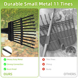 Small Rake for Gardening 63 Inch Adjustable Heavy Duty Garden Leaf Rakes Garden Tools 11 Metal Tines Small Garden Rake for Shrub Flower Bed Mulch Camping, Black