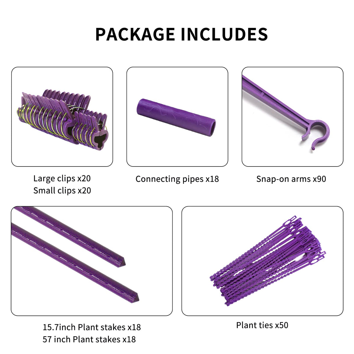 Growsun Large Tomato Cage 6 Pack Upto 73 inch Tall Tomato Trellis Garden Stakes Plant Support,Purple(5ft Stake add 18 inch Adjustable Stakes)